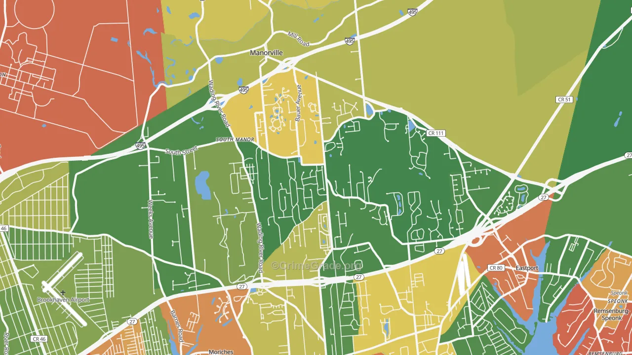 Manorville, NY Map of Theft Rates