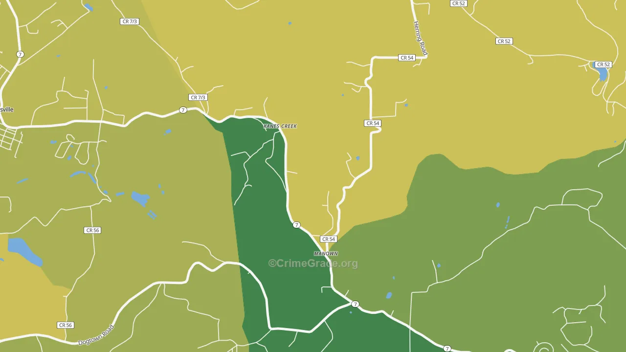 Manown, WV Map of Theft Rates