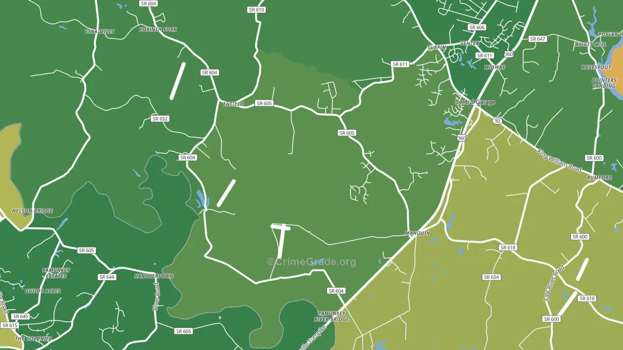 Manquin, VA Map of Theft Rates