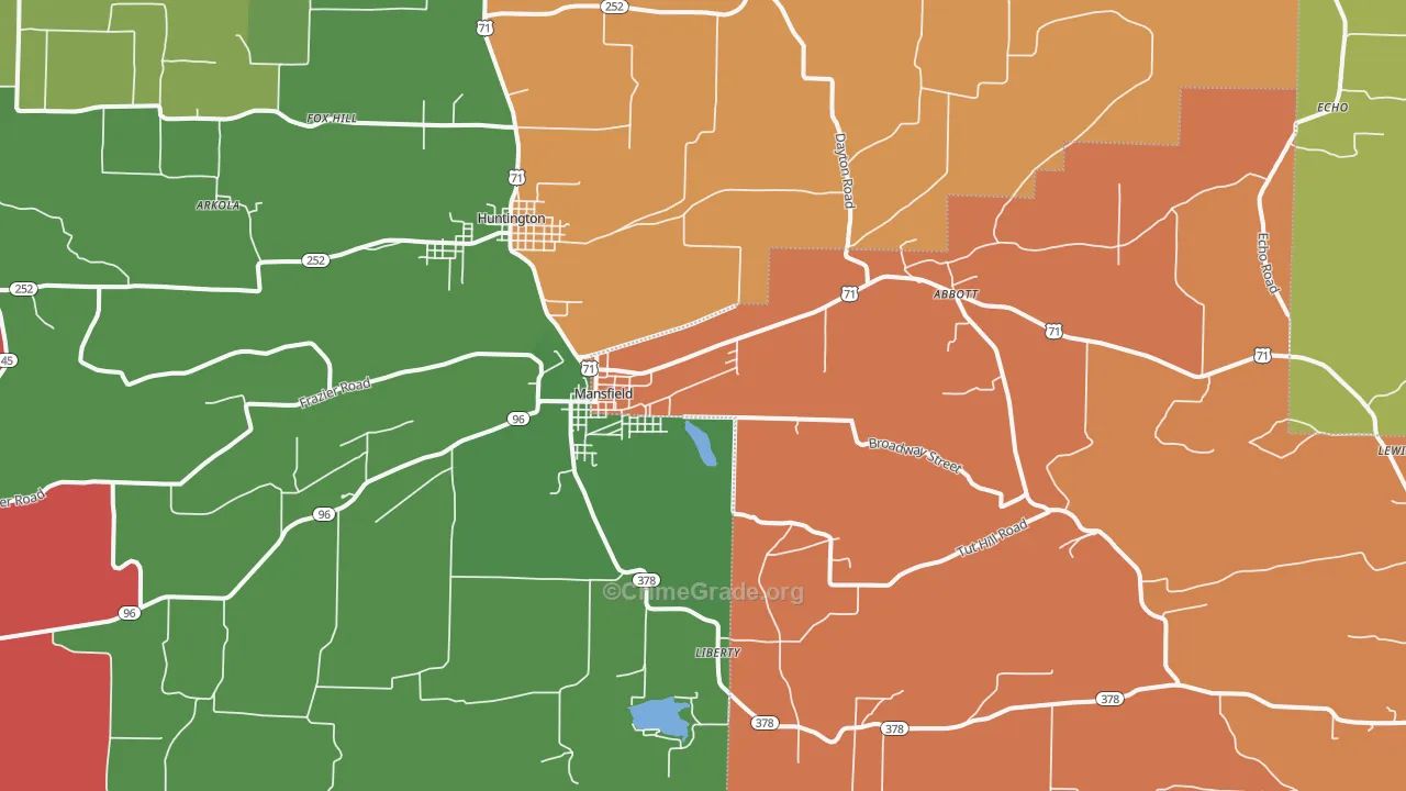 Mansfield, AR Map of Theft Rates