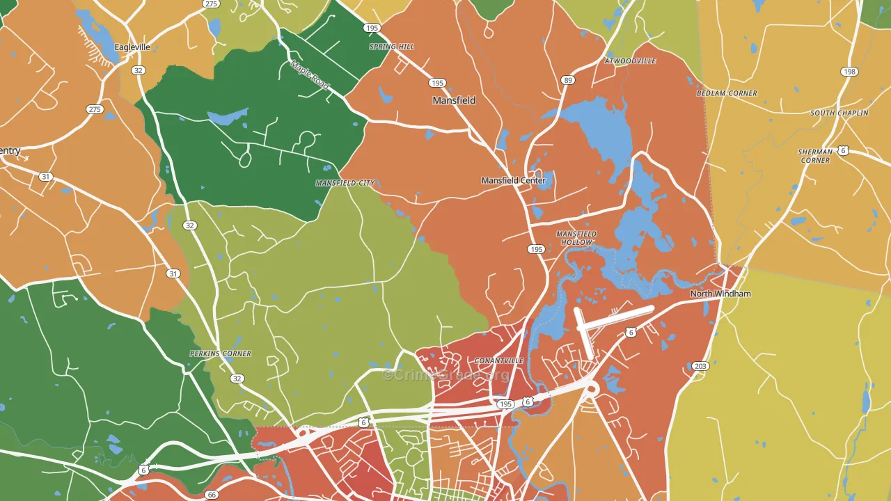 Mansfield Center, CT Map of Theft Rates