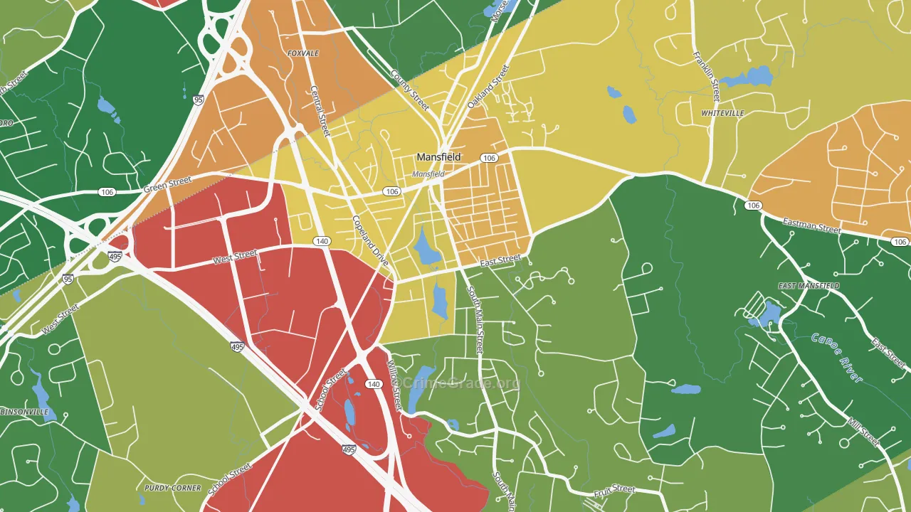 Mansfield Center, MA Map of Theft Rates