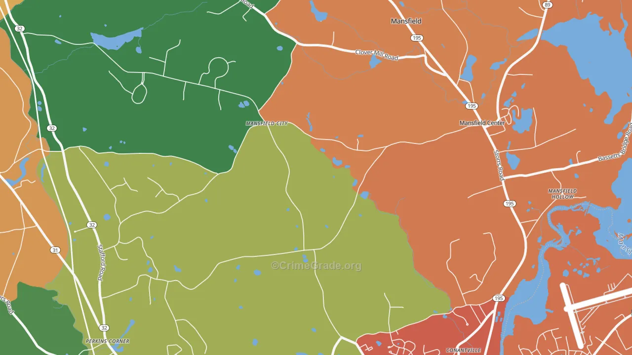 Mansfield City, CT Map of Theft Rates
