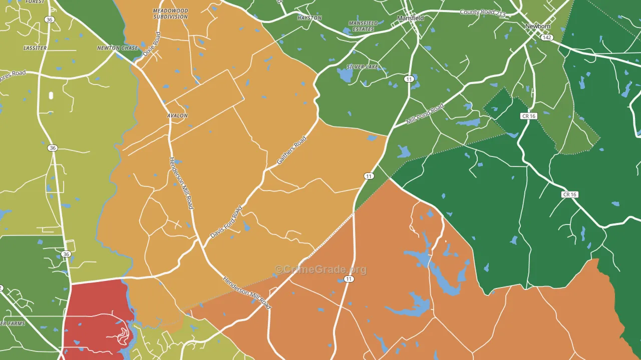 Mansfield, GA Map of Theft Rates