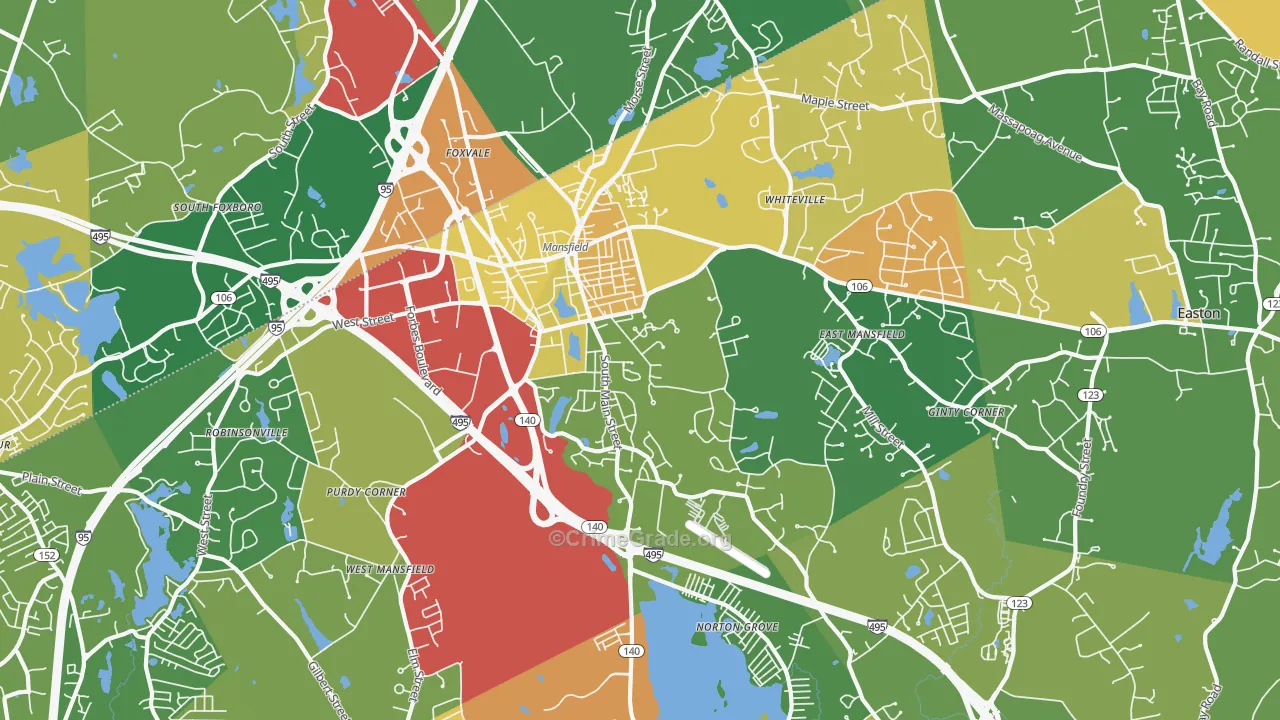 Mansfield, MA Map of Theft Rates