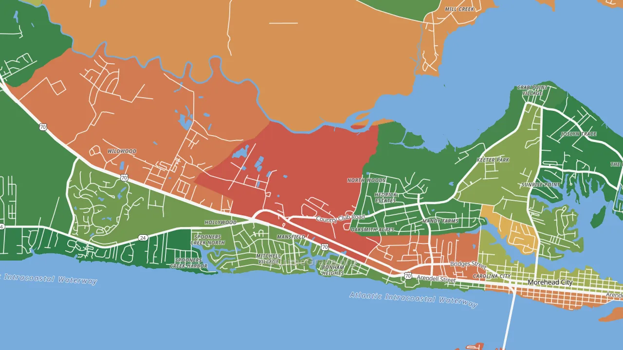 Mansfield, NC Map of Theft Rates