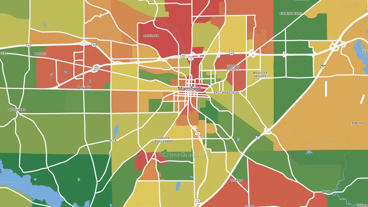 Mansfield, OH Map of Theft Rates