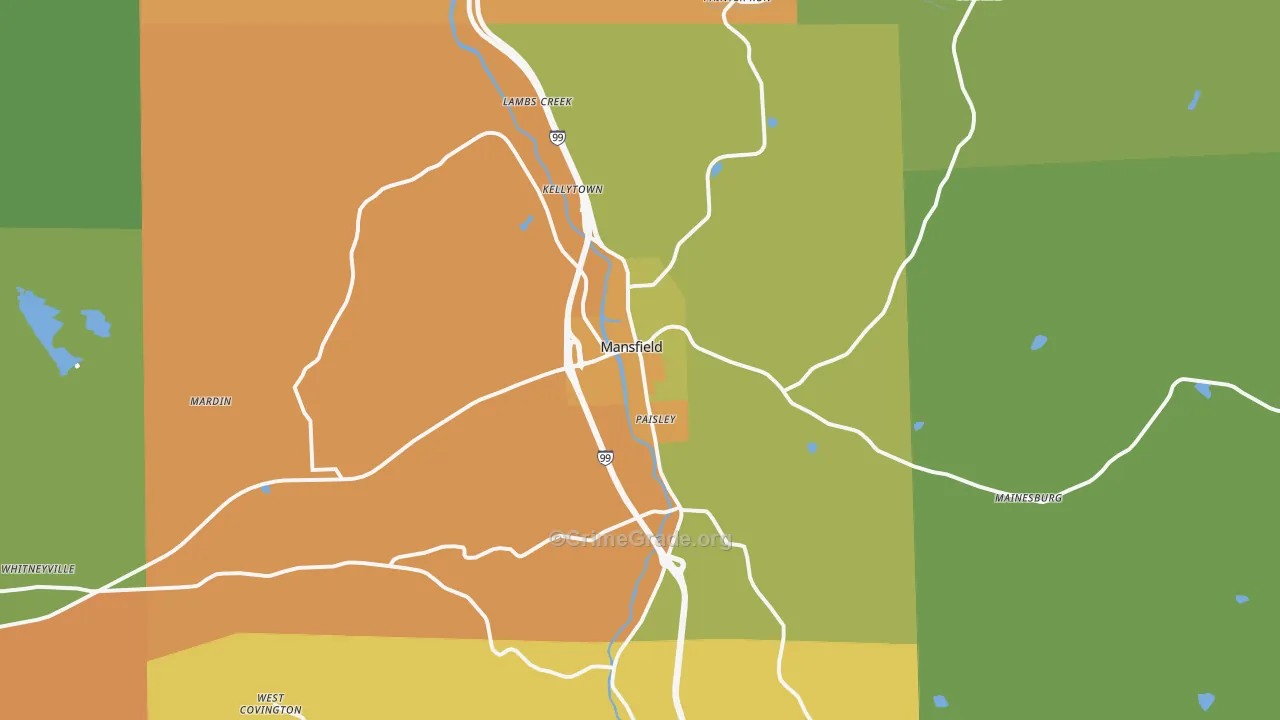 Mansfield, PA Map of Theft Rates