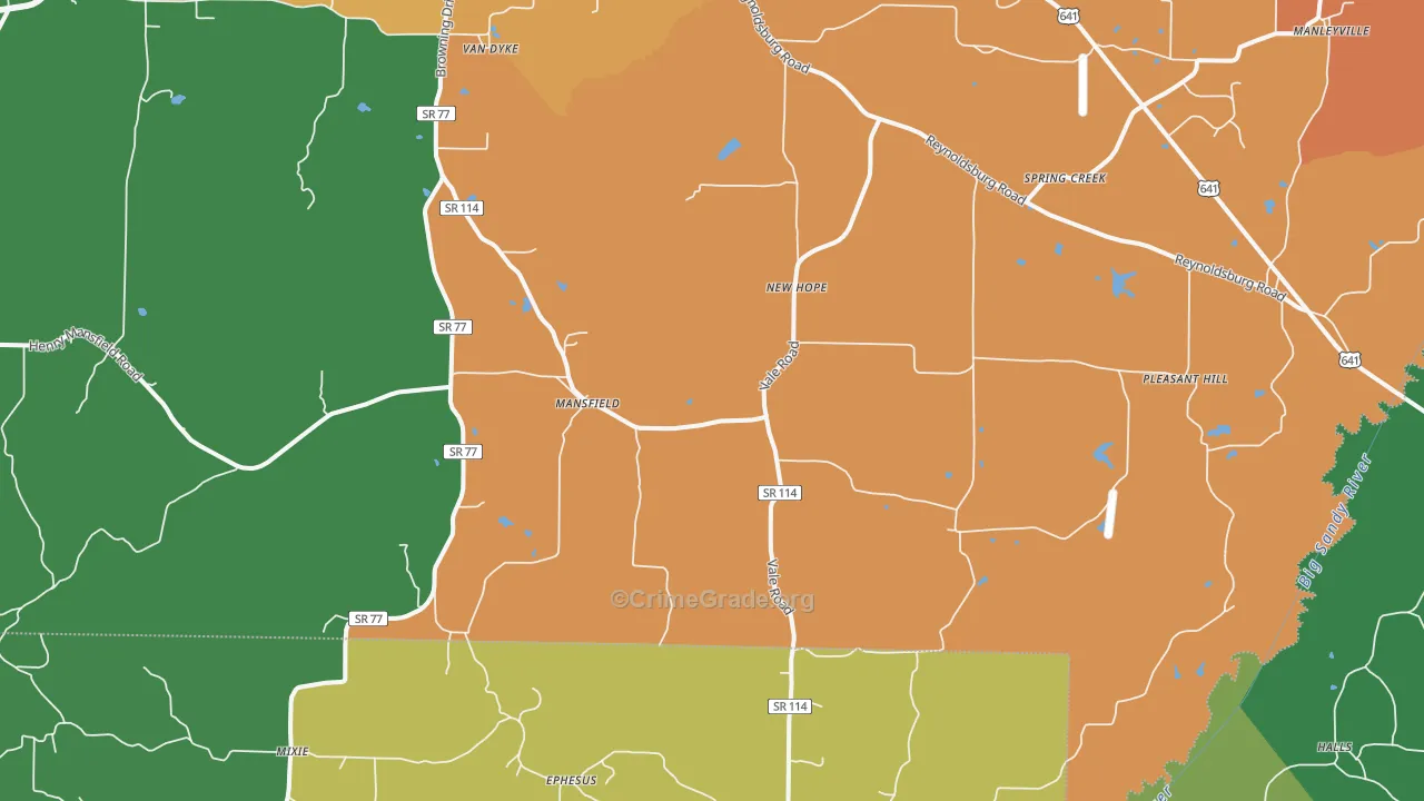 Mansfield, TN Map of Theft Rates