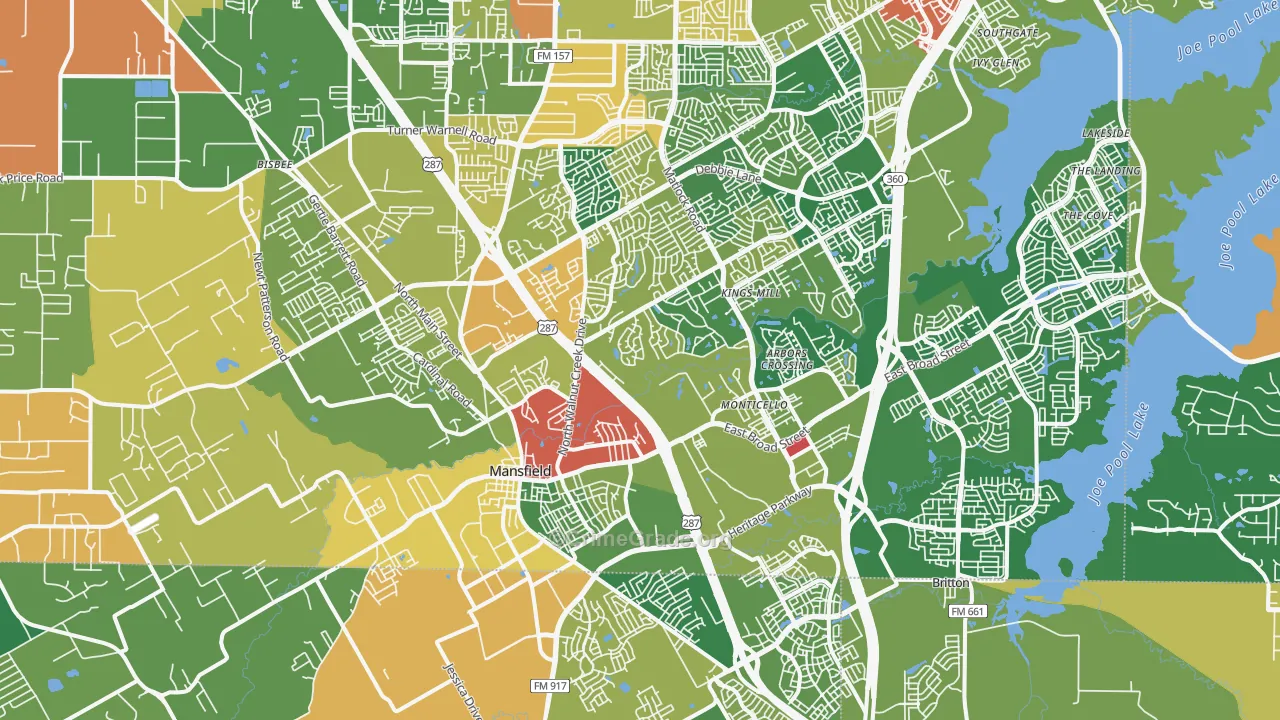 Mansfield, TX Map of Theft Rates