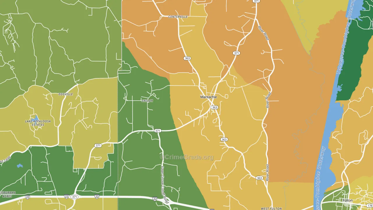 Mantachie, MS Map of Theft Rates