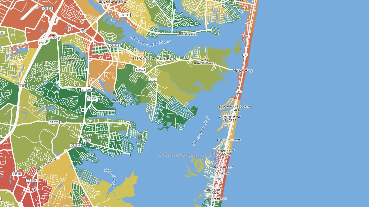 Mantoloking, NJ Map of Theft Rates