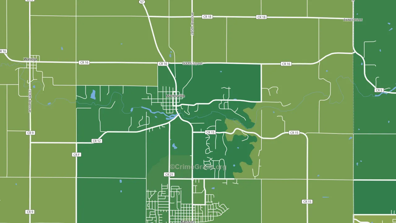 Mantorville, MN Map of Theft Rates