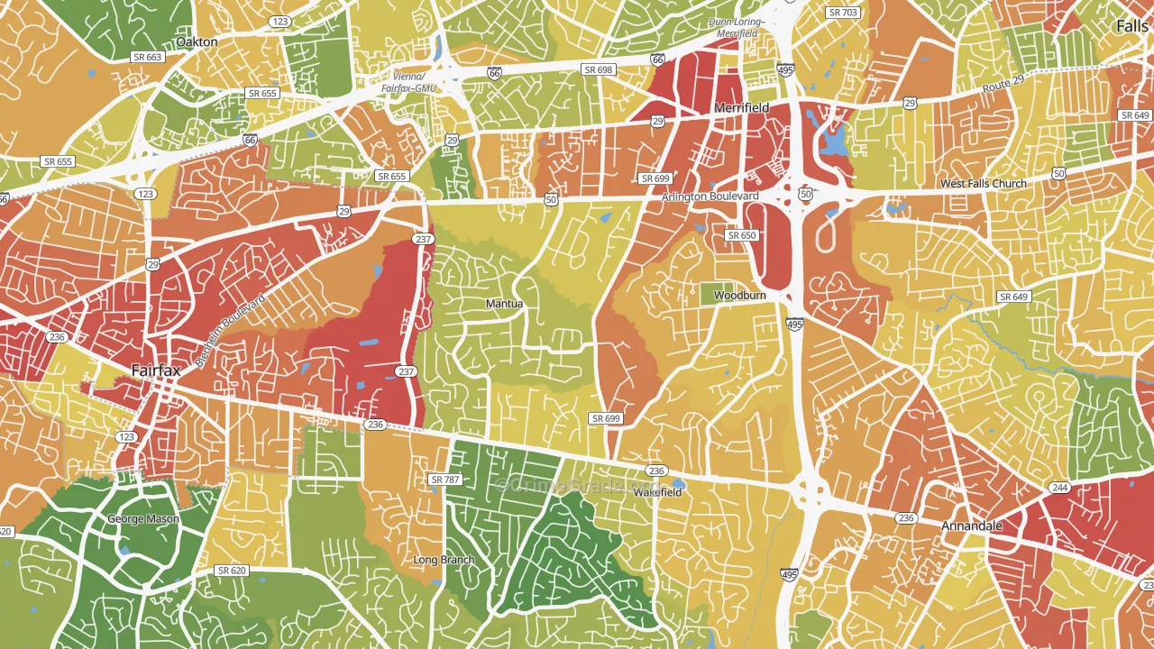 Mantua, Fairfax, VA Map of Theft Rates
