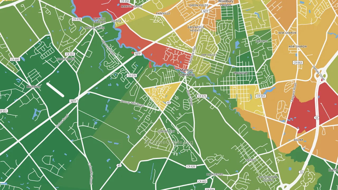 Mantua, NJ Map of Theft Rates