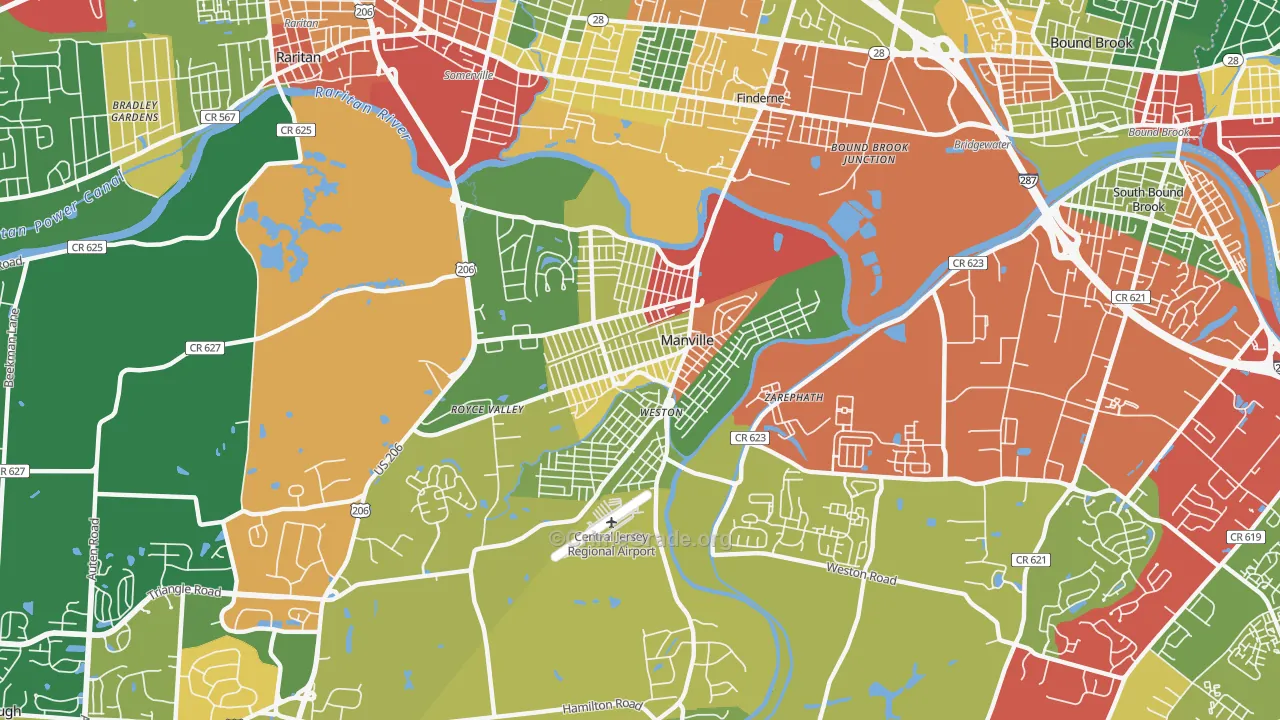 Manville, NJ Map of Theft Rates