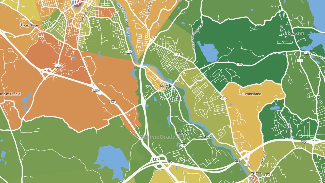 Manville, RI Map of Theft Rates