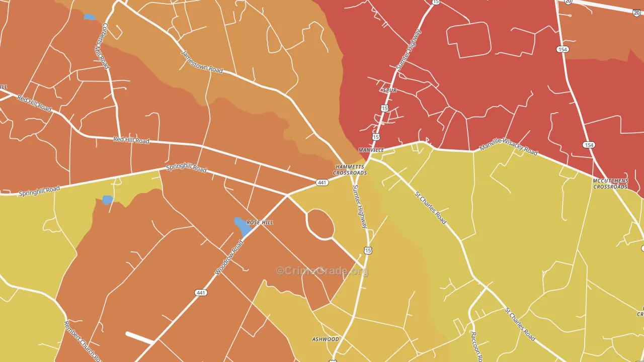 Manville, SC Map of Theft Rates