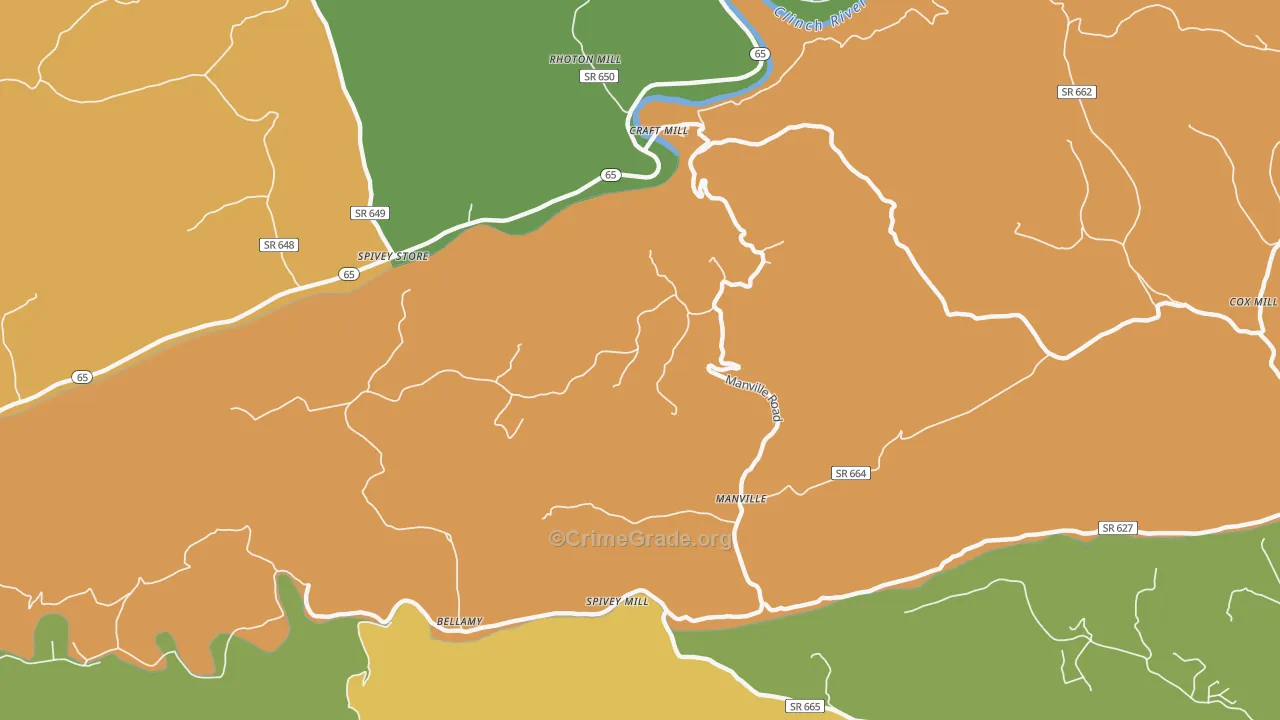 Manville, VA Map of Theft Rates