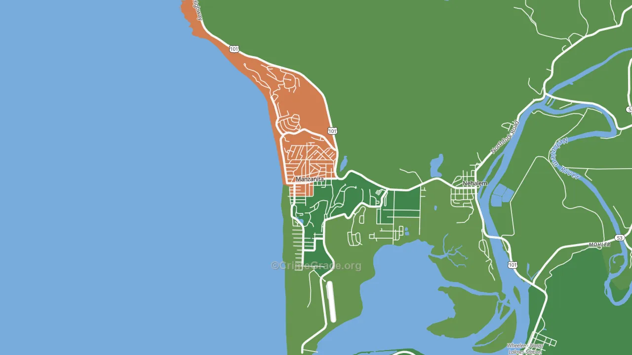 Manzanita, OR Map of Theft Rates