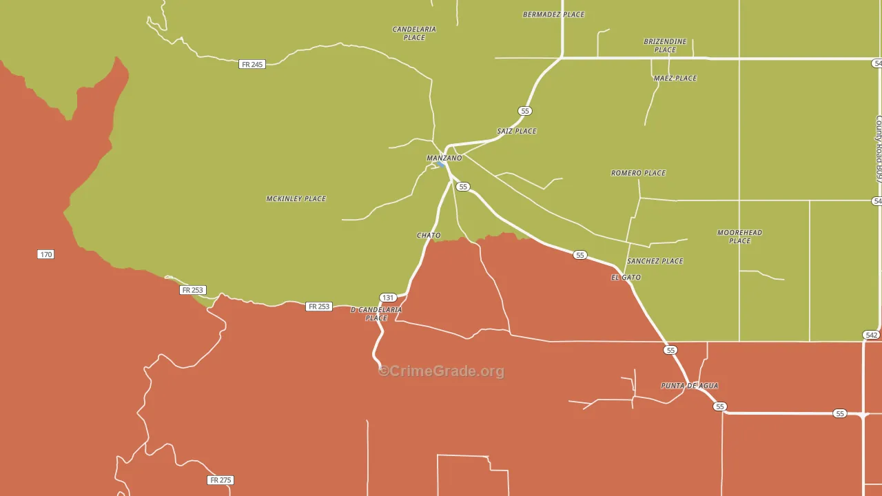 Manzano, NM Map of Theft Rates