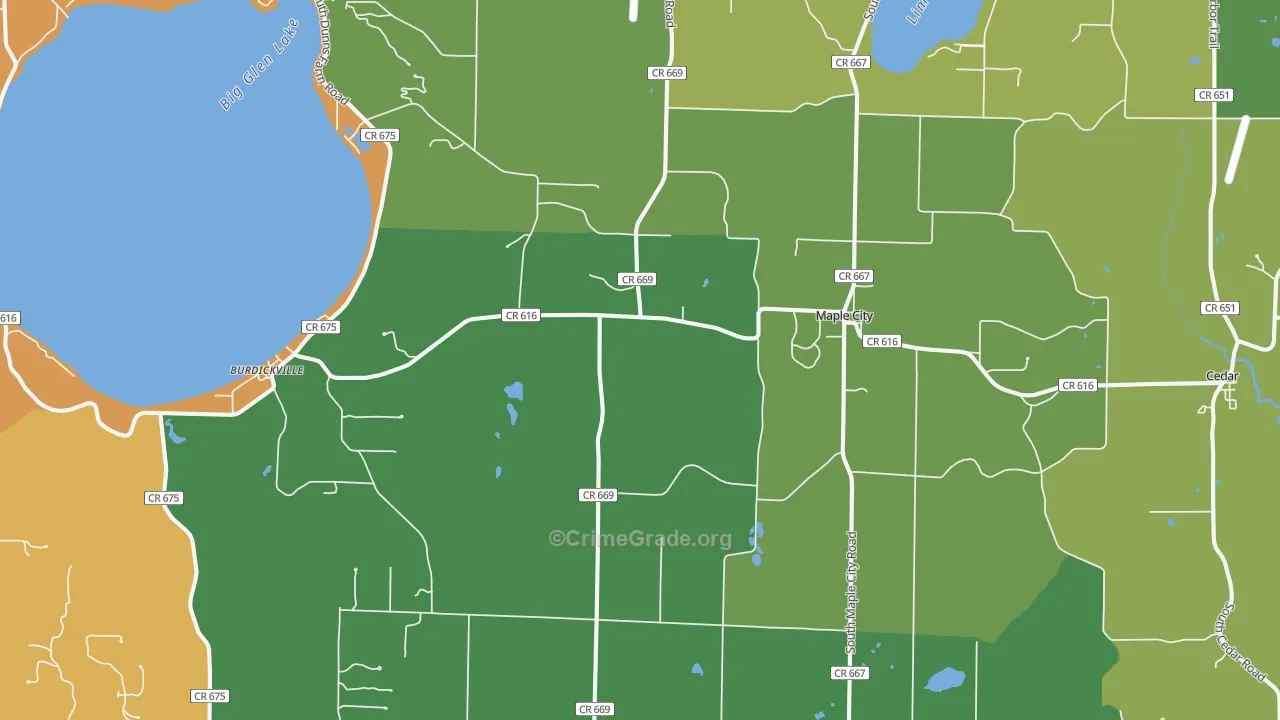 Maple City, MI Map of Theft Rates