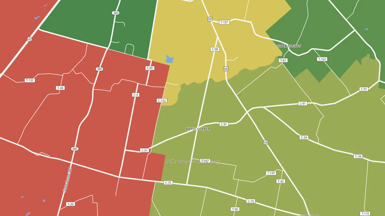 Maple Corner, OH Map of Theft Rates