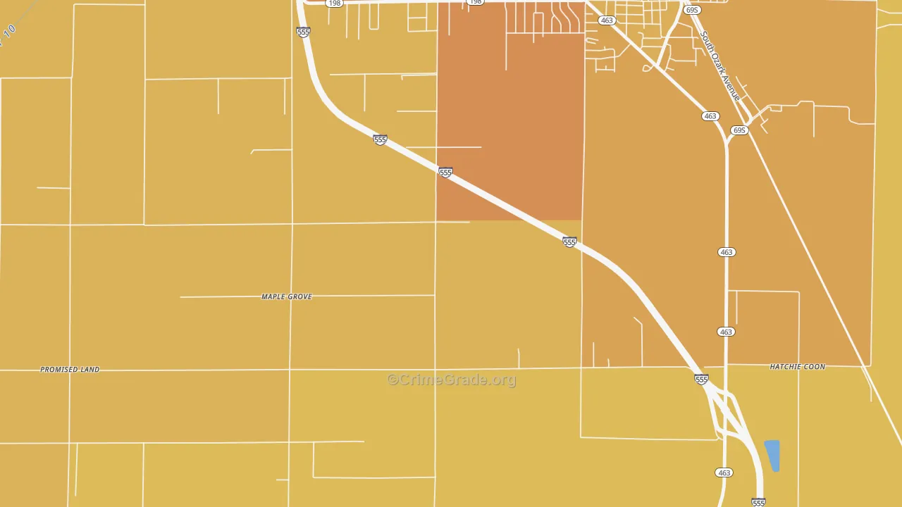 Maple Grove, AR Map of Theft Rates