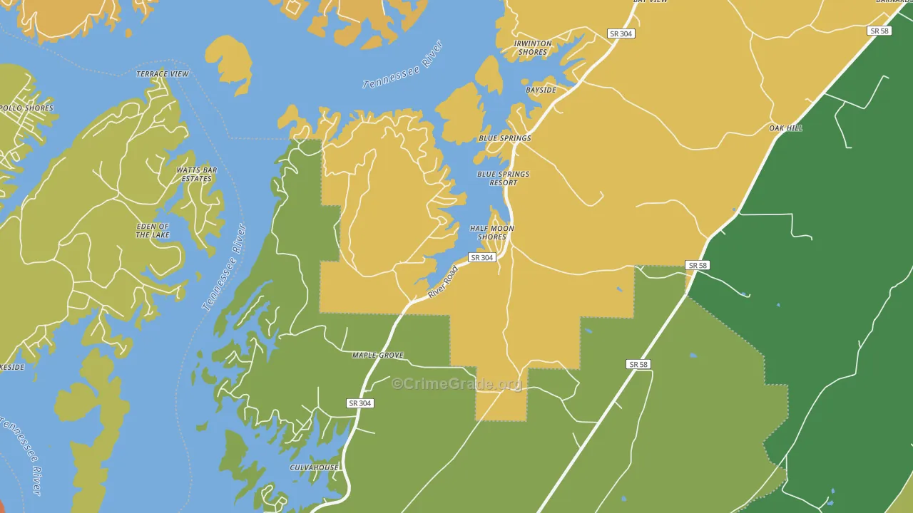 Maple Grove, TN Map of Theft Rates