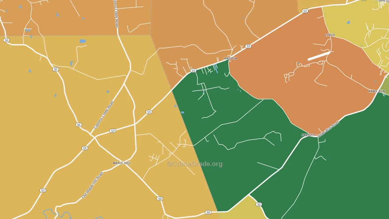 Maple Hill, NC Map of Theft Rates