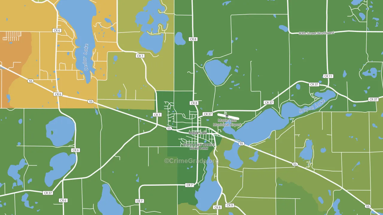 Maple Lake, MN Map of Theft Rates