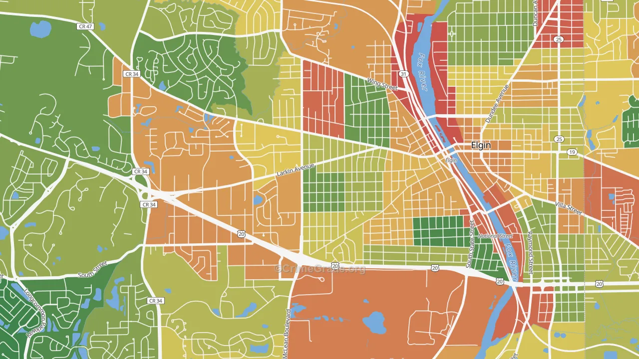 Maple Manor, Elgin, IL Map of Theft Rates