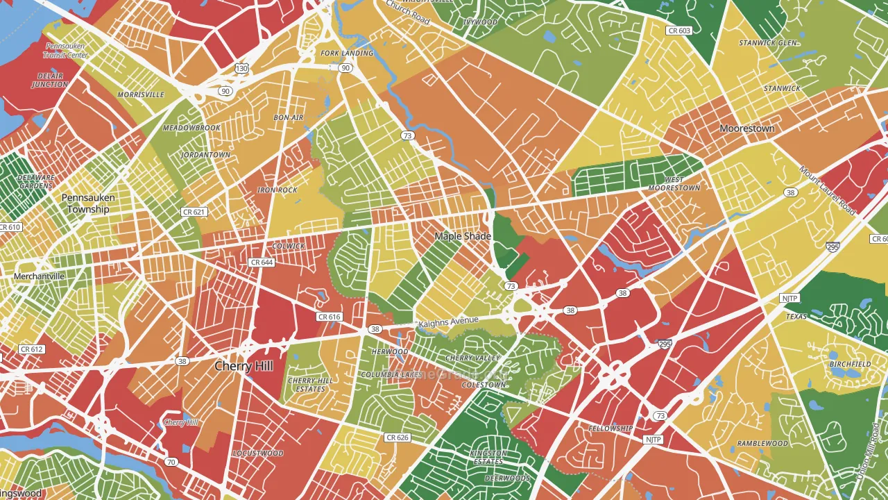 Maple Shade, NJ Map of Theft Rates