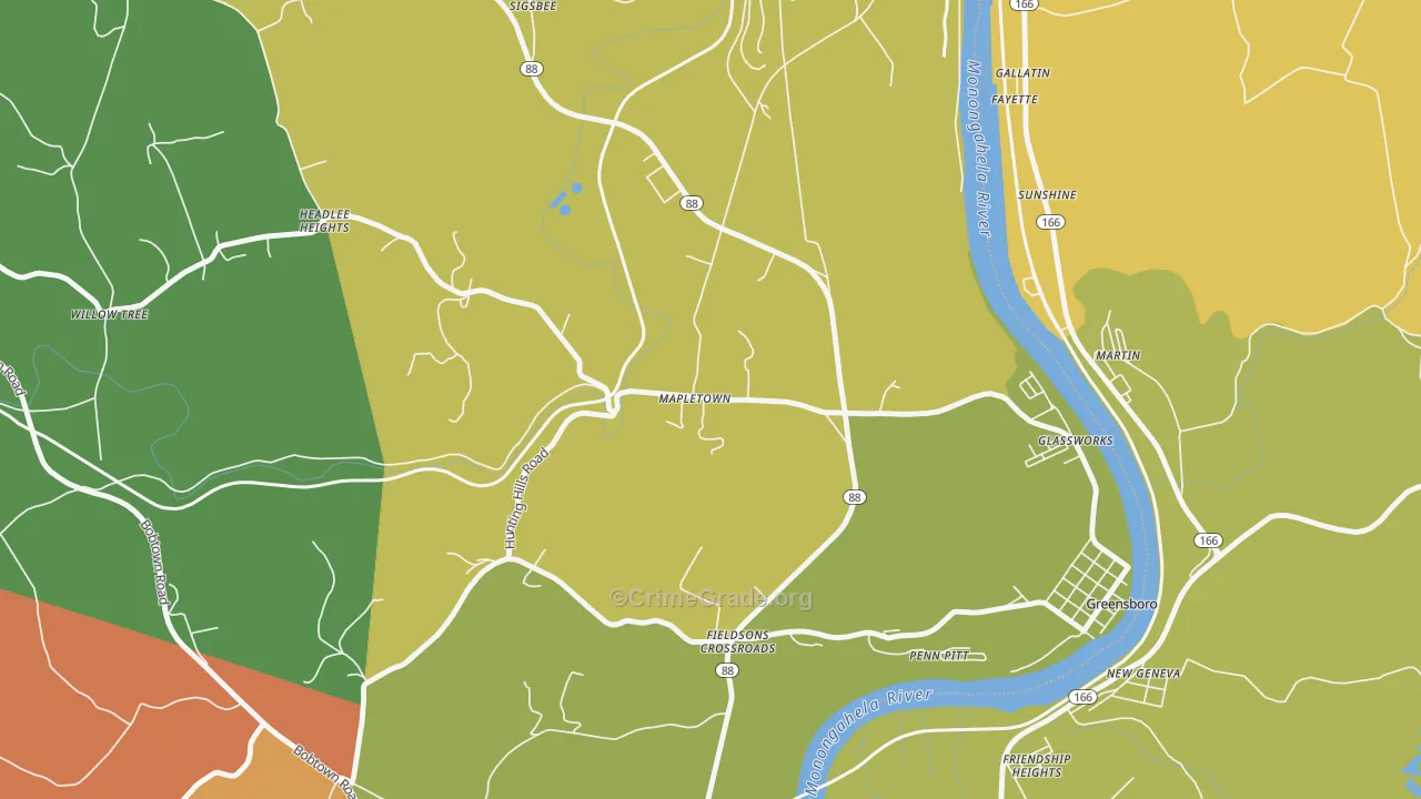 Mapletown, PA Map of Theft Rates