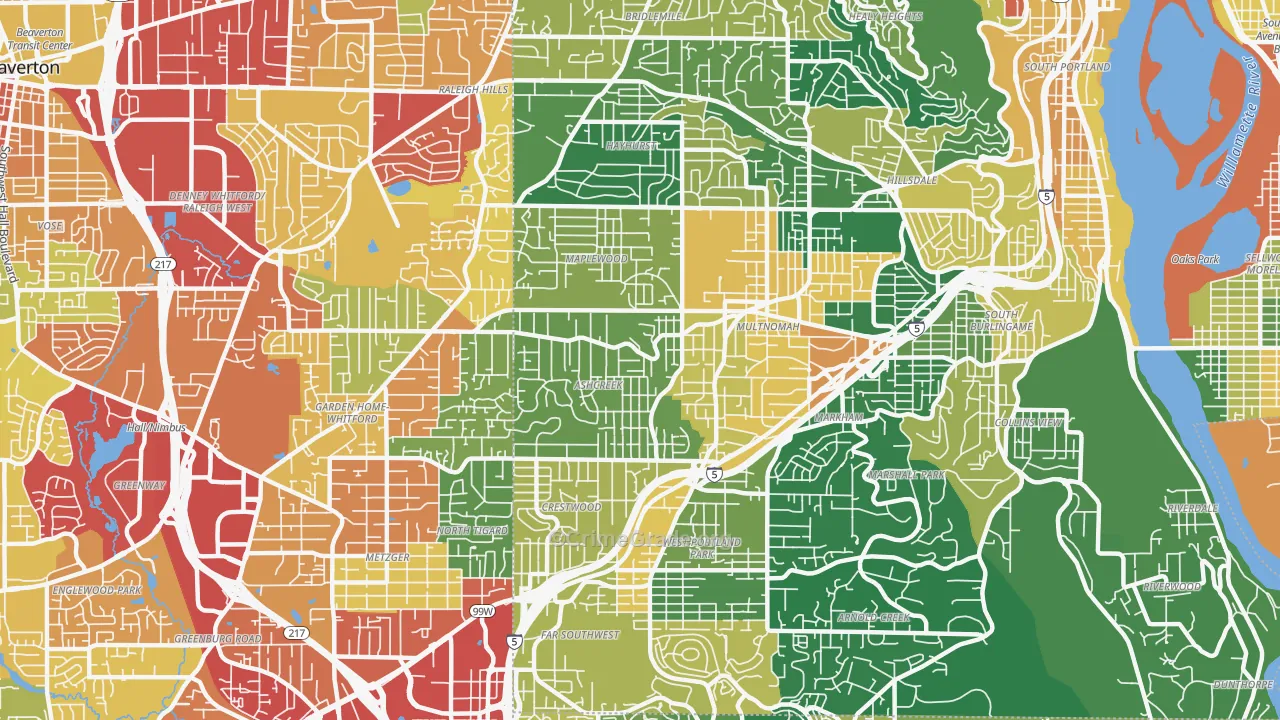 Maplewood-Ashcreek, Portland, OR Map of Theft Rates