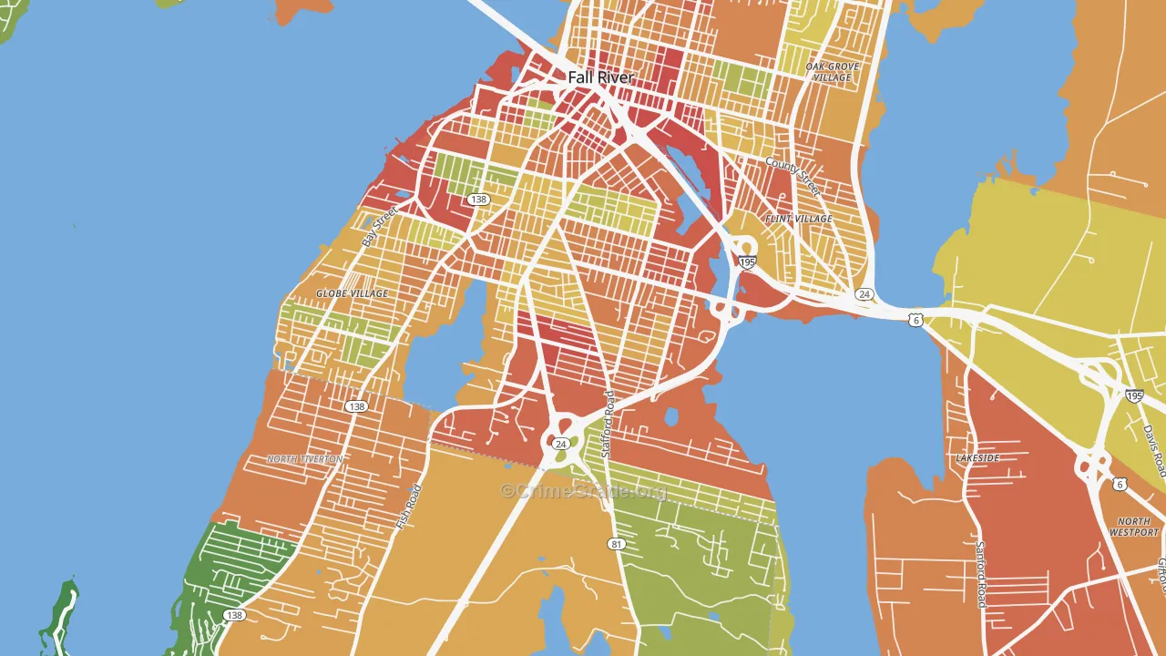 Maplewood, Fall River, MA Map of Theft Rates