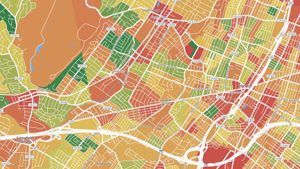 Maplewood, NJ Map of Theft Rates