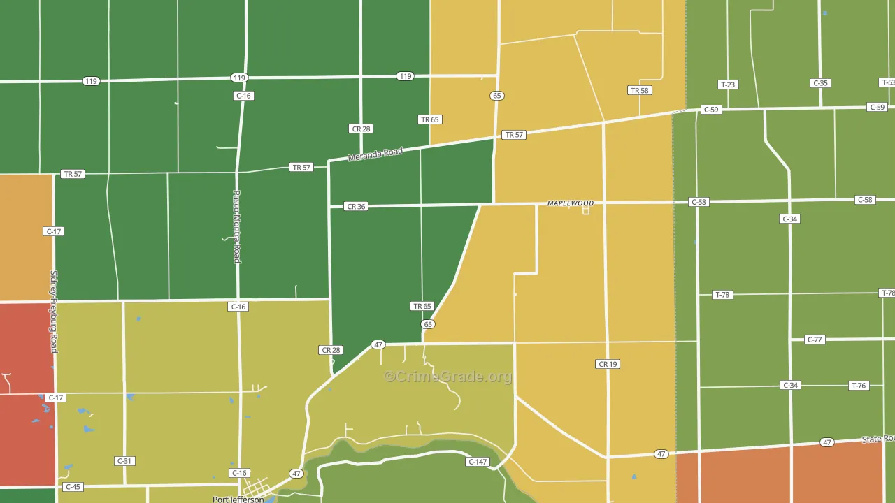 Maplewood, OH Map of Theft Rates