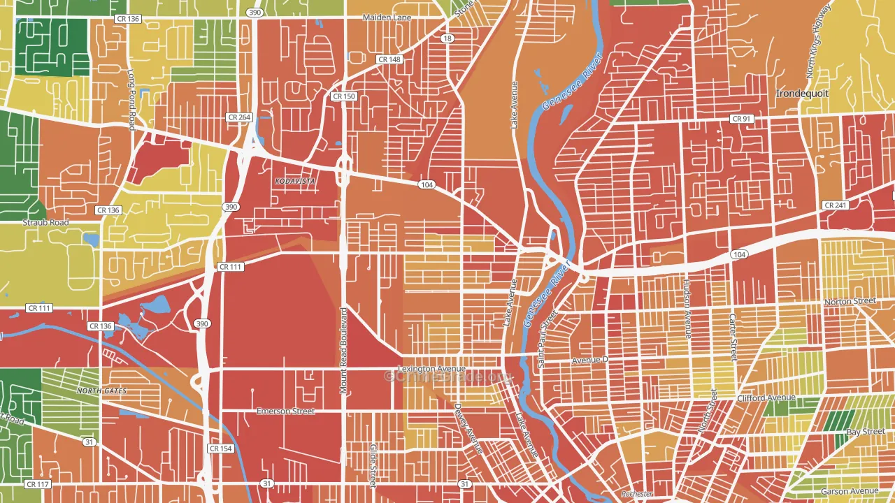 Maplewood, Rochester, NY Map of Theft Rates