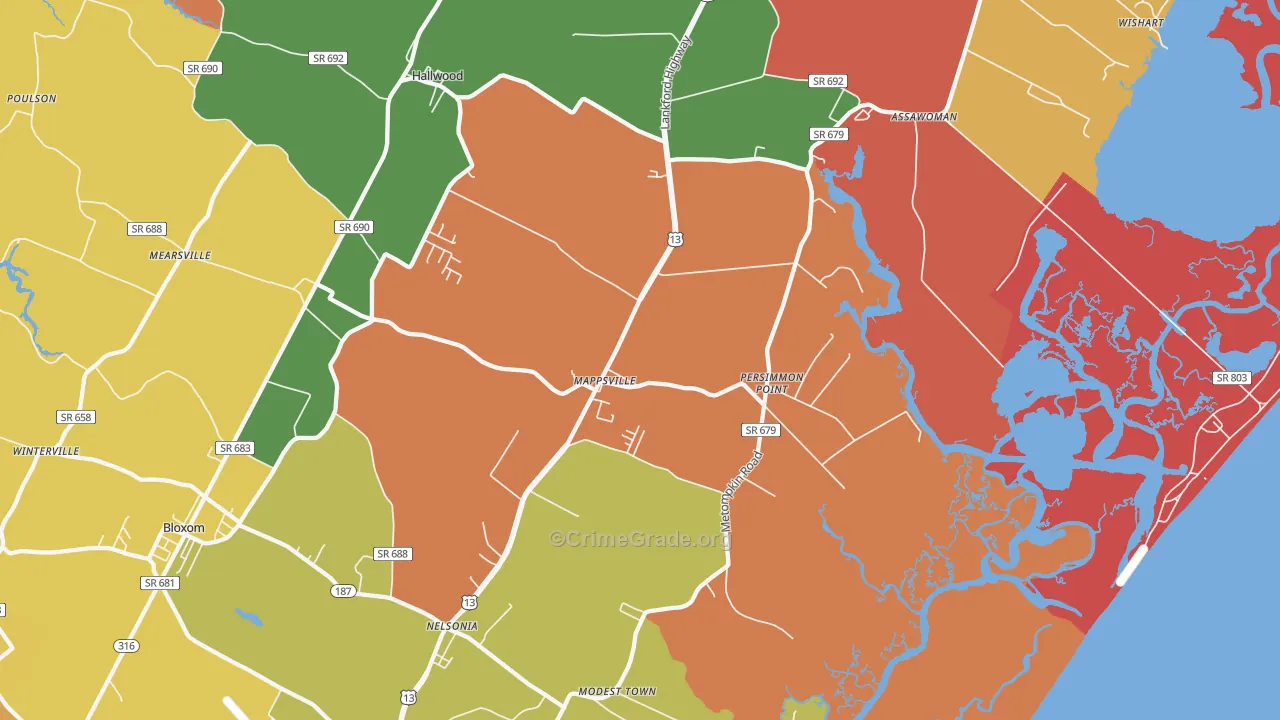 Mappsville, VA Map of Theft Rates