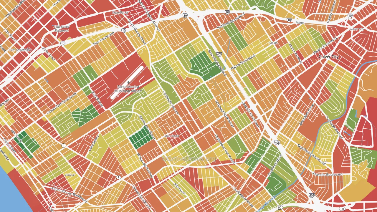Mar Vista, Los Angeles, CA Map of Theft Rates