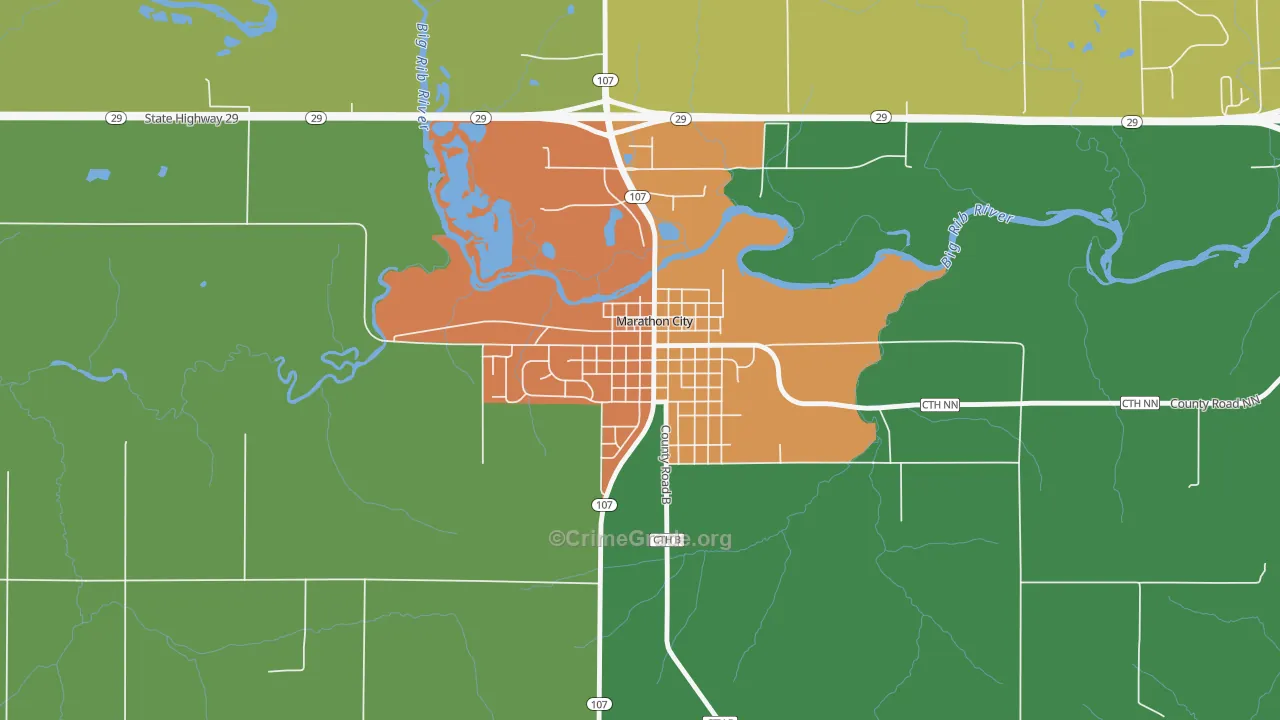 Marathon City, WI Map of Theft Rates