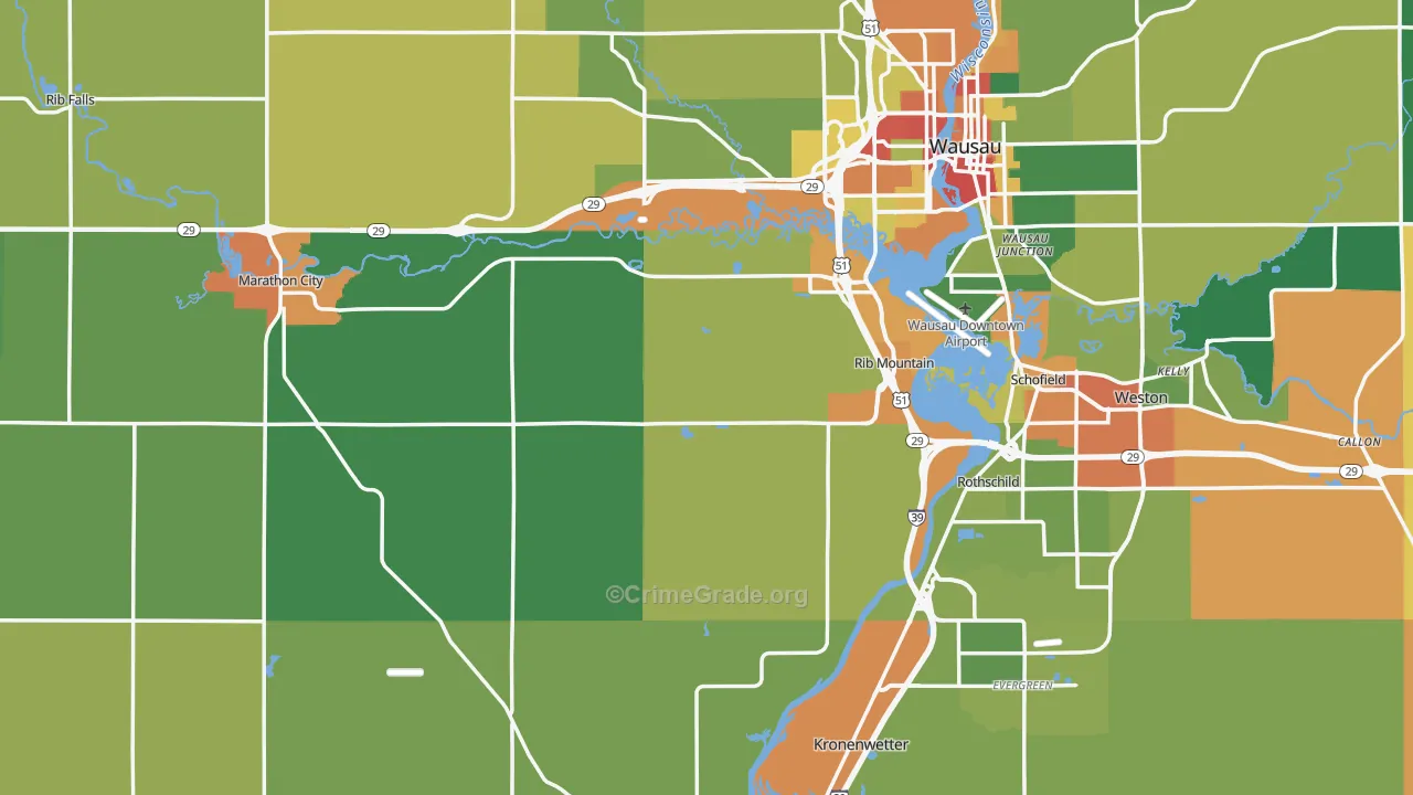 Marathon County, WI Map of Theft Rates