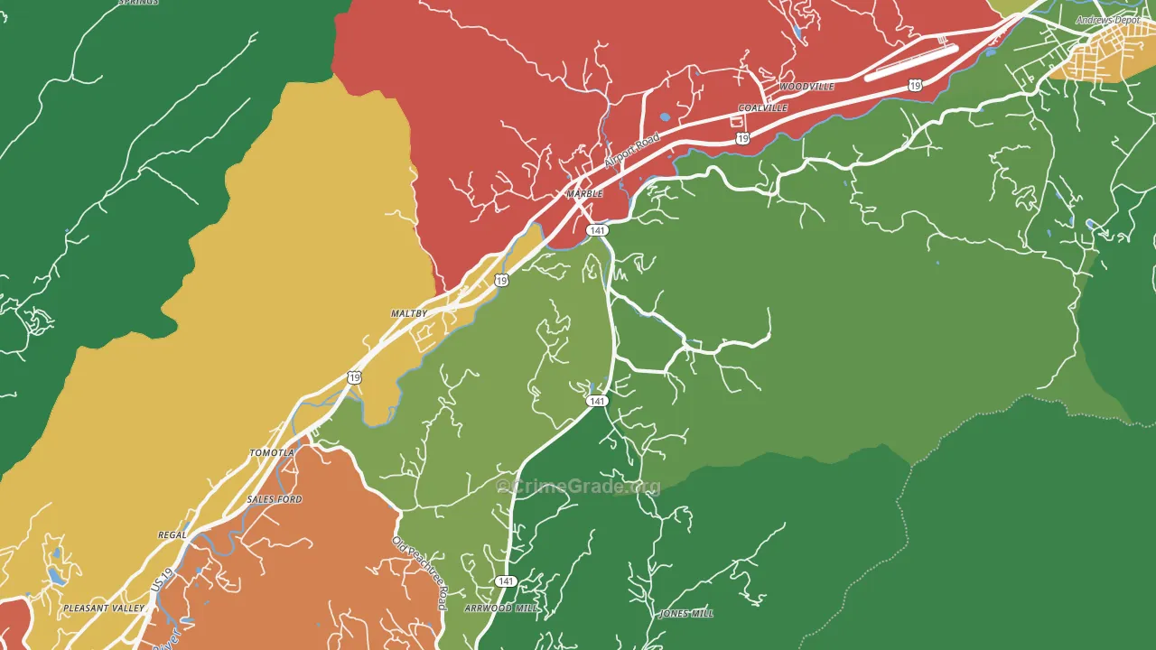 Marble, NC Map of Theft Rates