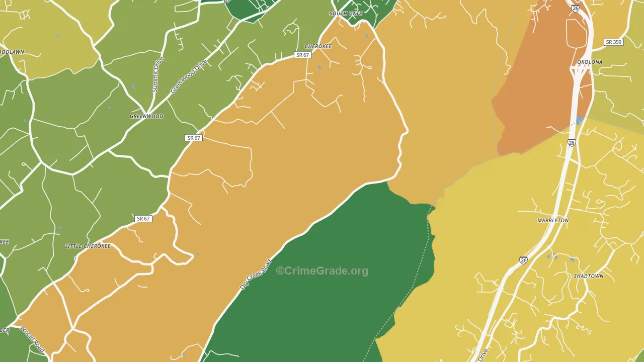 Marbleton, TN Map of Theft Rates