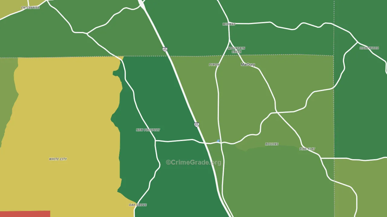 Marbury, AL Map of Theft Rates