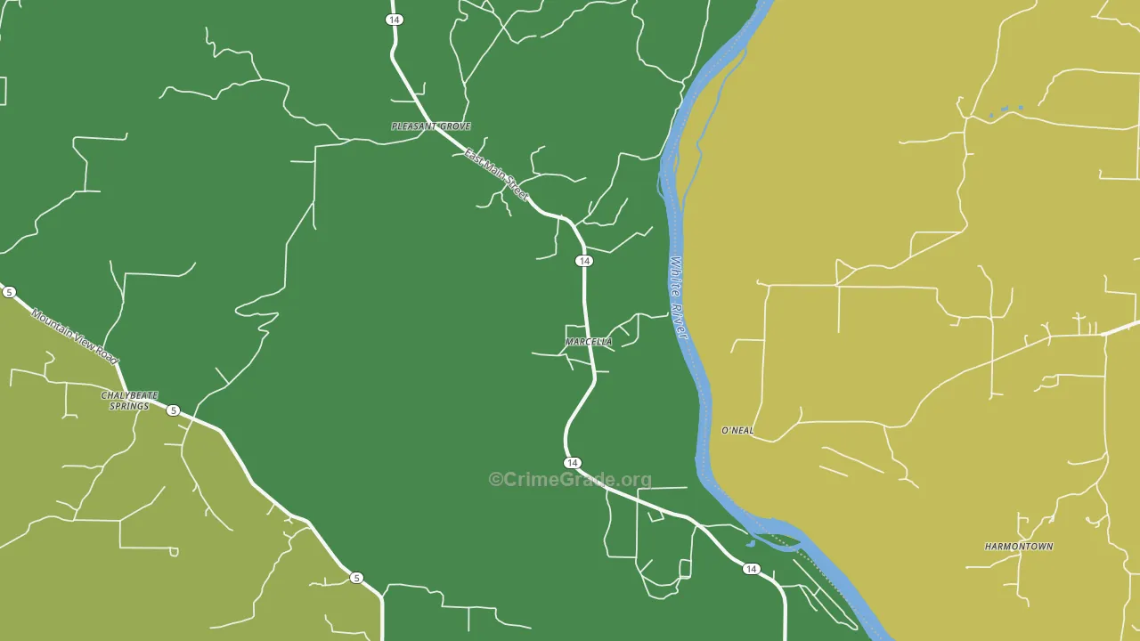 Marcella, AR Map of Theft Rates