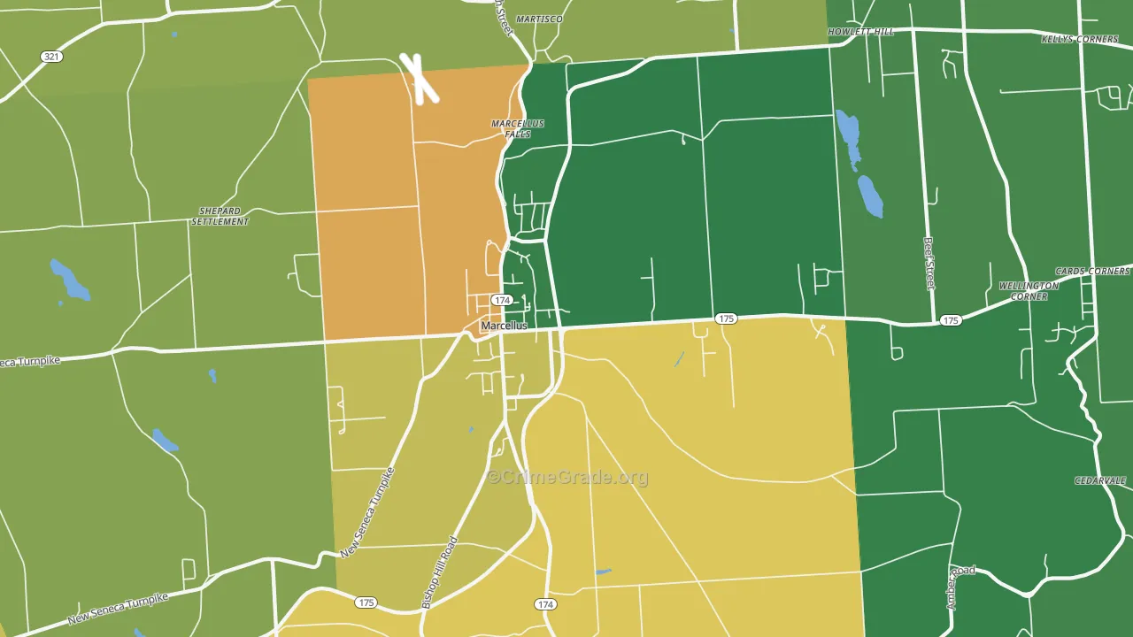 Marcellus, NY Map of Theft Rates