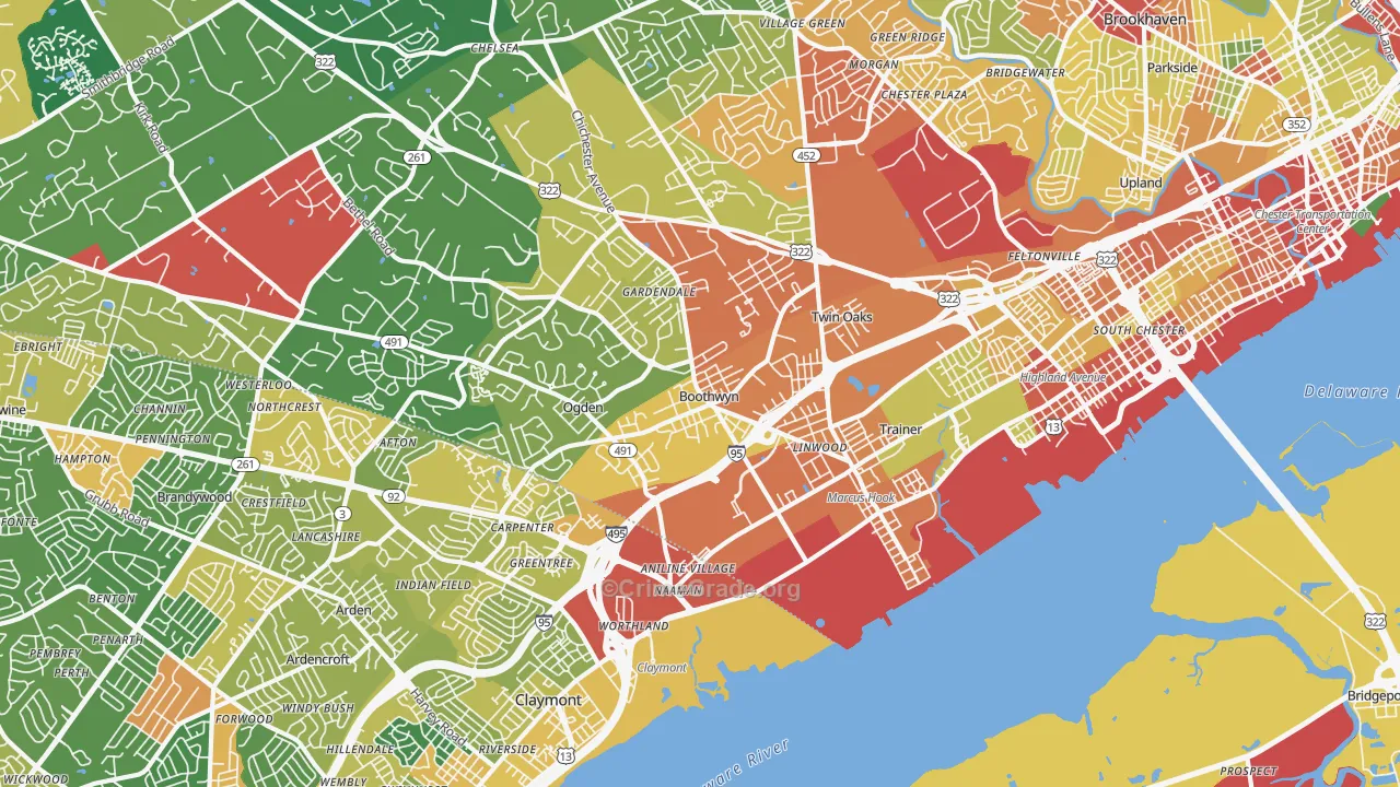Marcus Hook, PA Map of Theft Rates