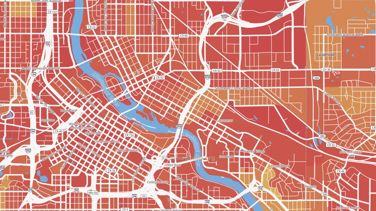 Marcy Holmes, Minneapolis, MN Map of Theft Rates